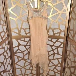 NWOT ELEY KISHIMOTO Silk Beaded Silver & Peach Evening Dress